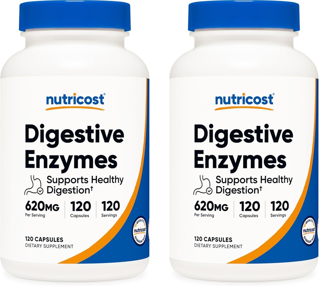 Nutricost Digestive Enzymes 620mg, 120 Veggie Capsules (2 Bottles) - Complete Digestive Enzyme Supplement