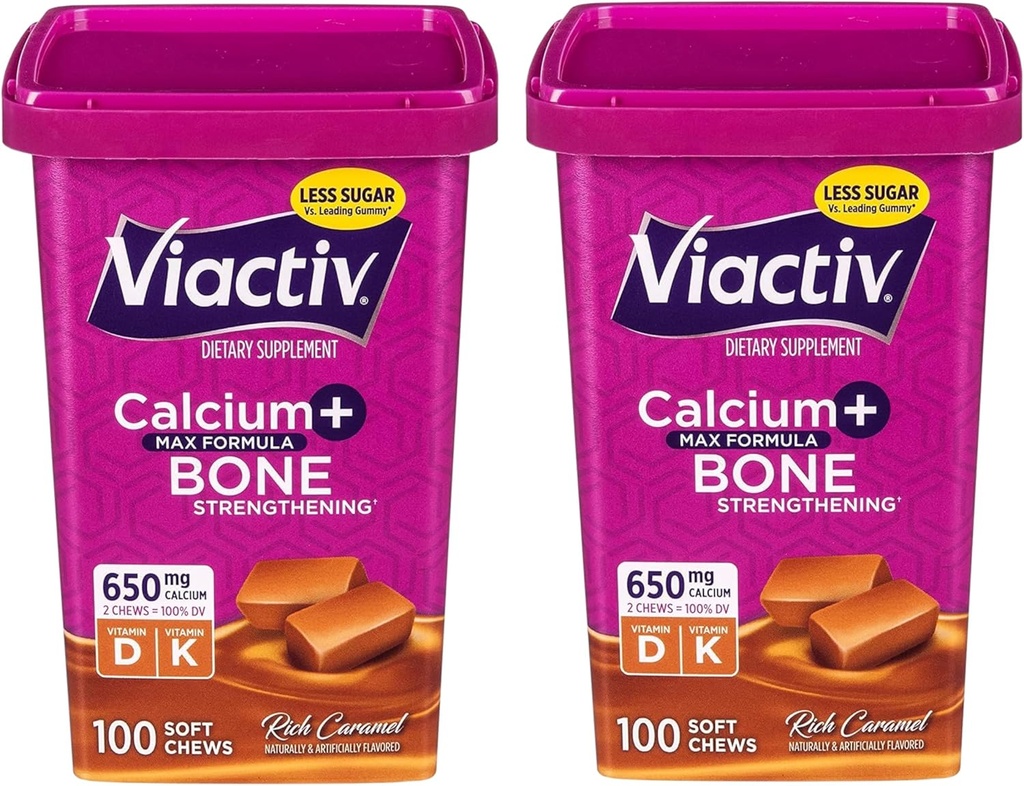 Viactiv Max Formula Calcium + Vitamiin D3 täiendus luu tervisele, rikas karamelli, 100 pehmet närimist - 2 pakendit