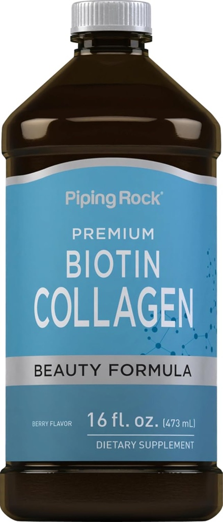Piping Rock Liquid Collagen eta Biotin 16 fl oz | Premium Beauty Formula gehigarria | Mota 1 eta 3 | Berry Flavor | Non-GMO eta Gluten Free