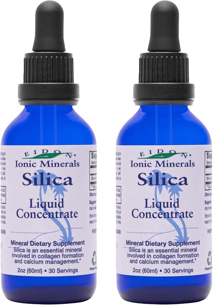Concentrato minerale di silice liquido di Eidon - Supplemento di silice per capelli, pelle e unghie, gocce di silice per sostenere la produzione di collagene, senza aggiunta di zucchero - 2 oz, 2 confezione