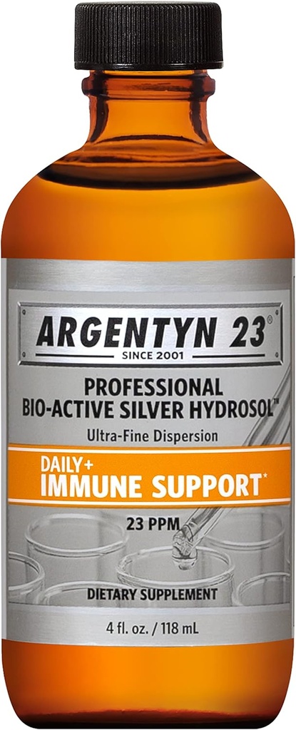 Argentyn 23 Profesionali imuninė parama - Koloidinis Sidabras, Bioaktyvus sidabro hidrosol, 23 ppm, skystas Twist Top, 4 Fl Oz (118 ml)