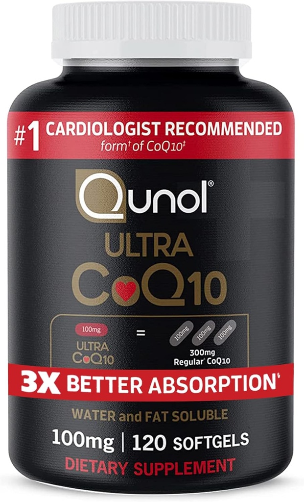 Qunol CoQ10 100mg Softgels, Qunol Ultra CoQ10 100mg, 3x lepší absorpce, Antioxidant pro srdeční zdraví a výrobu energie, Coenzym Q10 Vitamíny a doplňky, 120 Počet (balení 24)
