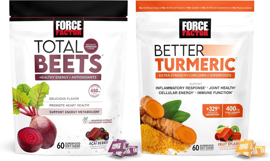 强制因子总和 Beets Soft Chews, 60 Chews & Better Turmeric 联合支助补编, 60 Soft Chews