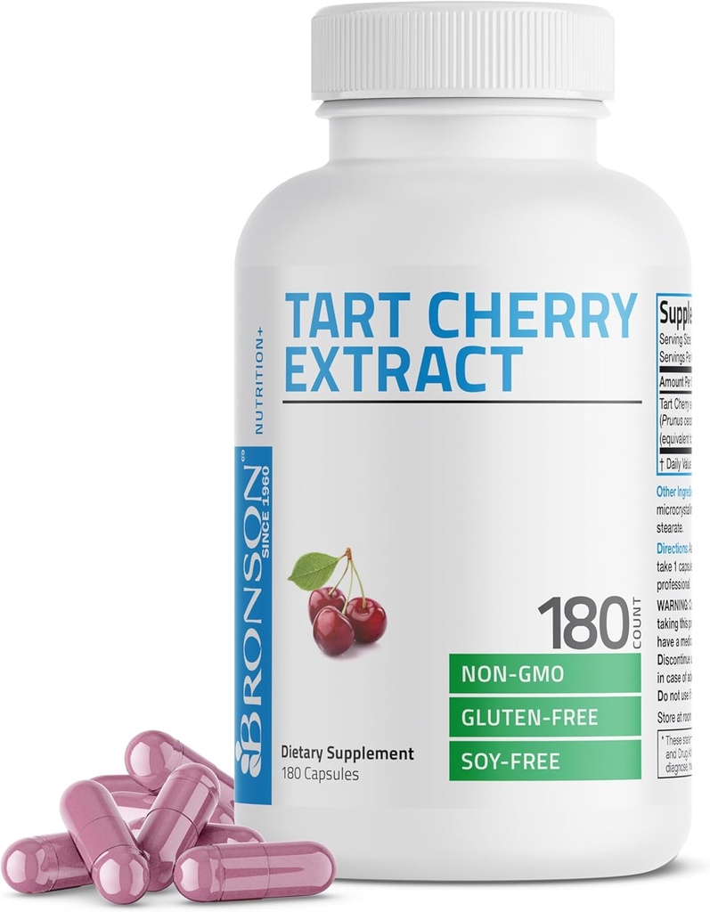 Bronson Tart Cherry Extraer 2500 mg Cápsulas Vegetarias con Antioxidantes e Flavonoides Non-GMO, 180 Conde