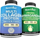 MultiCollage nutrivein Premium Multiboscrules & Ashwagandha suplementaris paquets: Ashwagandha Root & MultiCrudels Capsule pel cos i la ment