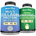 Nutrivein Premium Multi Collagen Capsules & Ashwagandha Supplements Bundle: High-Absorption Ashwagandha Root & Multi Collagen Peptides Capsules for Body and Mind