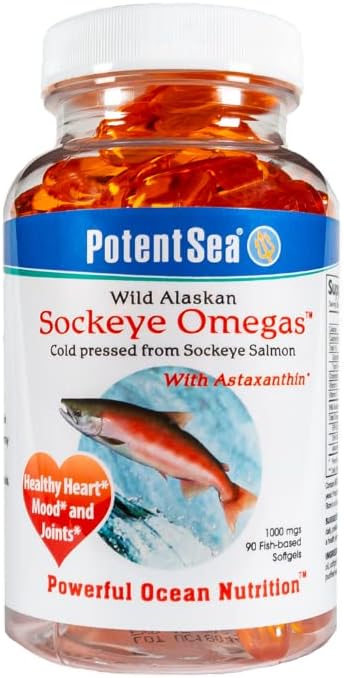 Wild Alaska Sockeye Omegas Salmon Fish Oil Sufflement, Omega- 3 EPA dan DHA, Easy Ditraffic, Cold Pressed, 90 Softgel