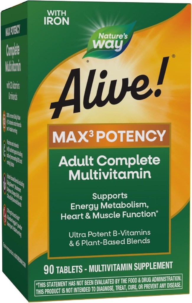 Cách sống của thiên nhiên! Max3 Potency Daily Multivitamin, Methylated B12 và Folate, Super Potency B-vitamins để hỗ trợ siêu vi năng lượng*, 90 bảng