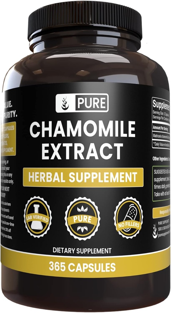PURE ORIGINAL INGREDIENTS Chamomile Ekstraktı (365 Kapsüller) Heç bir maşın və ya Rice Doldurucular, Hər zaman Pure, Lab uyğun