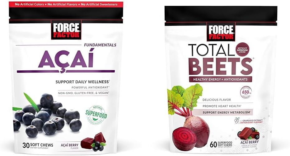 Sila Factor Acai Soft Chews za imuniteto in skupaj Bees Soft Chews za zdravo energijo srca, 30 & 60 Chews