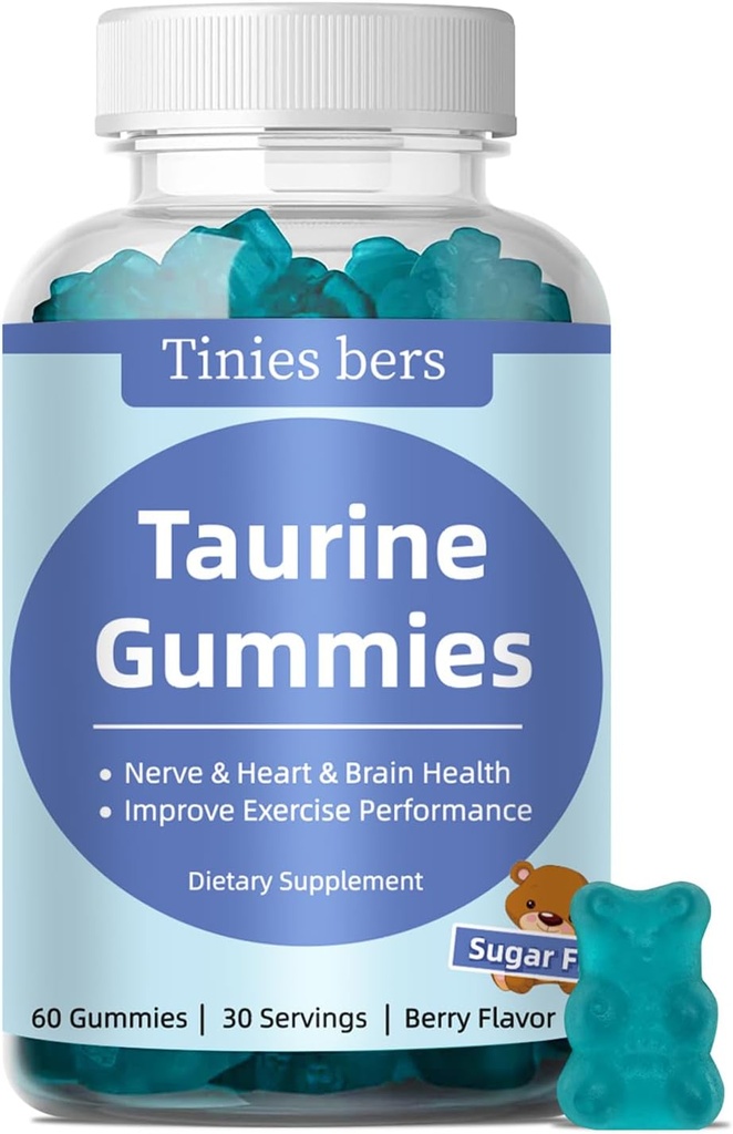 Taurin Gummies 1000mg, sukker gratis for voksne og barn, 1 av 20 aminosyrer, Boost Immune, Nerve, Kognitiv, hjerte, øyehelse, mosjon ytelse, anti-aldring, Glutenfri, Ikke GMO, Vegan, Pektin, 60