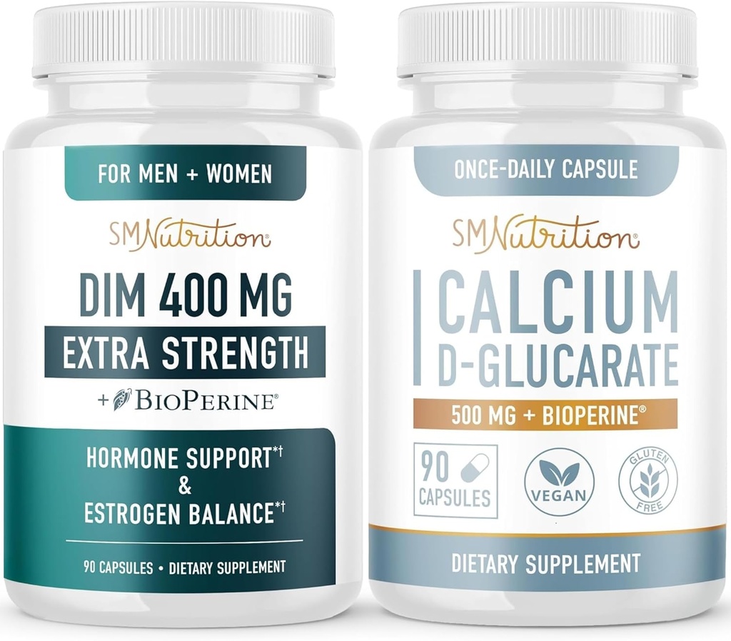 Cálcio D-Glucarato e 400mg DIM Suplemento para Estrogénio Equilíbrio Estrogénio Equilíbrio de Hormônios Vegan Gluten Free CDG Suplemento (90 Servings) com força extra DIM (90 Servings)