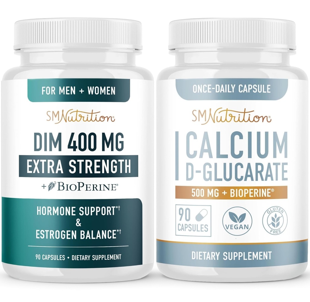 Calcium D-Glucarate & 400mg DIM Supplement for Enhanced Estrogen Hormone Balance | Vegan Gluten Free CDG Supplement (90 Servings) with Extra Strength DIM (90 Servings)