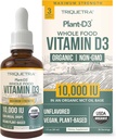 Organic Vitamin D3 10 000 IU - Plant D3, Vegan, Max Strength Sublingual Liquid D3 Drops - 200% Vyšší absorpce, 100% Plant- based Cholekalciferol Form & Vegan D3, Nastavitelné dávkování (30 Služeb)