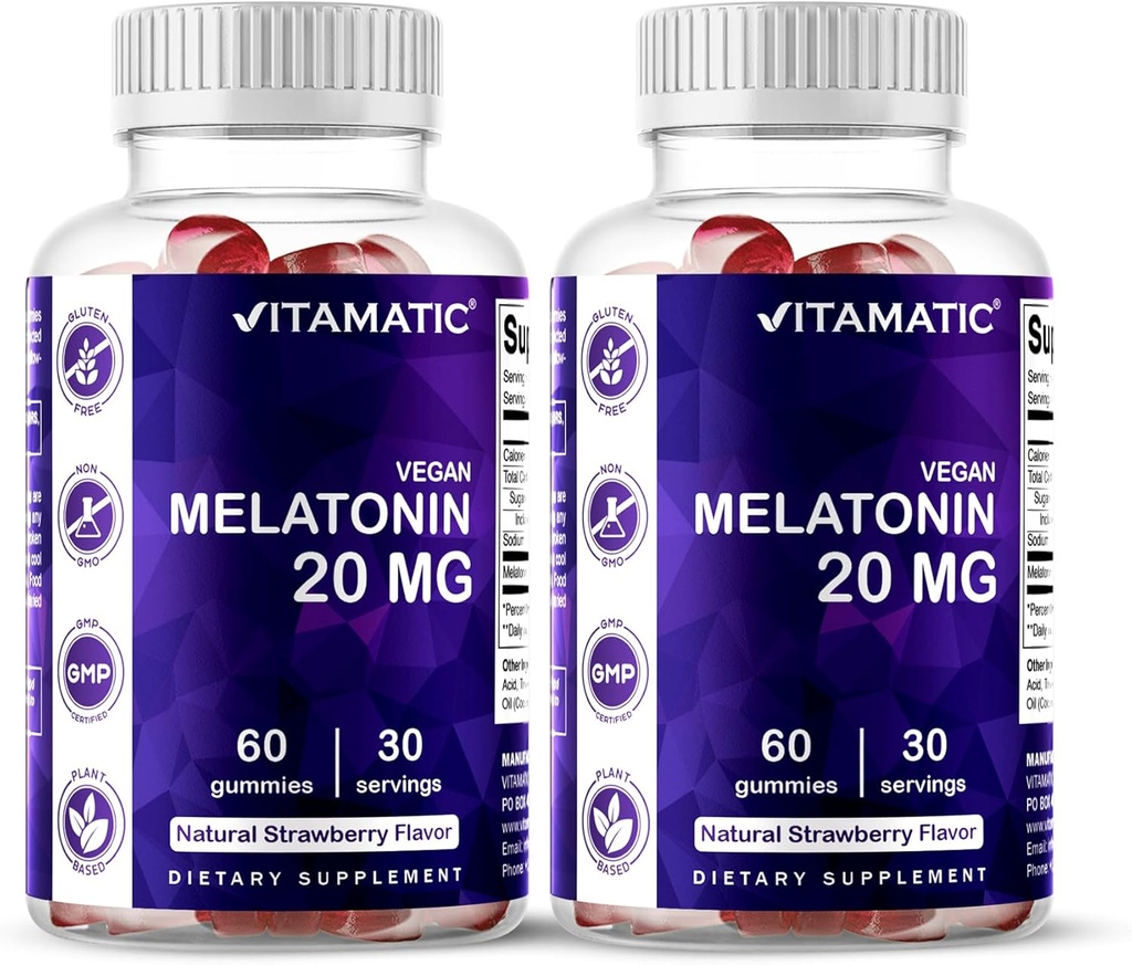 Vitamatic Melatonin 20mg Gummi für Erwachsene, 30 Servierungen - 60 Count - Non-Habit Forming Supplement (Pack von 2)