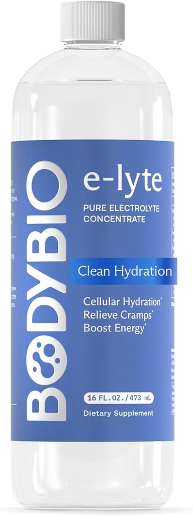 BodyBio e-Lyte - Liquid Electrolyte Concentrato per l'idratazione pulita, Energy & Cramp Relief - No Sugar, No Sapori artificiali, No Filler, Keto Friendly