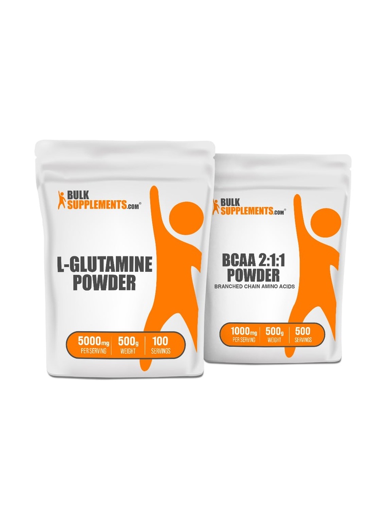 BulkSupplements L-Glutamine 500g + BCAA 2:1:1 500g Bundle