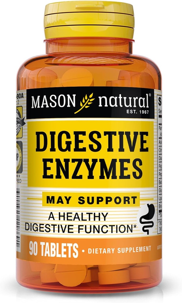 Enzimas Digestivas NATURAIS MASON com Prebióticos & Probióticos, Suporta Saúde Digestiva & Equilíbrio Gut, 90 Comprimidos