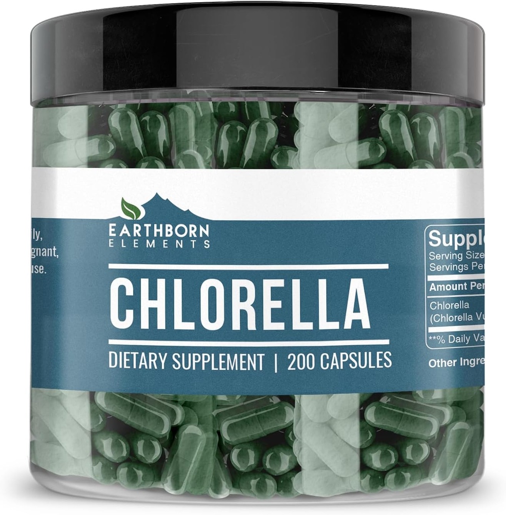 Elementos na Terra Chlorella 200 Cápsulas, Pure & Undiluted, Sen aditivos