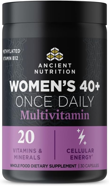 Multivitamínico de nutrición antiga para as mulleres, 40 + unha vez suplemento diario de vitamina B, vitamina C e vitamina K2, Folato e Suplemento de ferro, soporta saúde ósea, 30ct