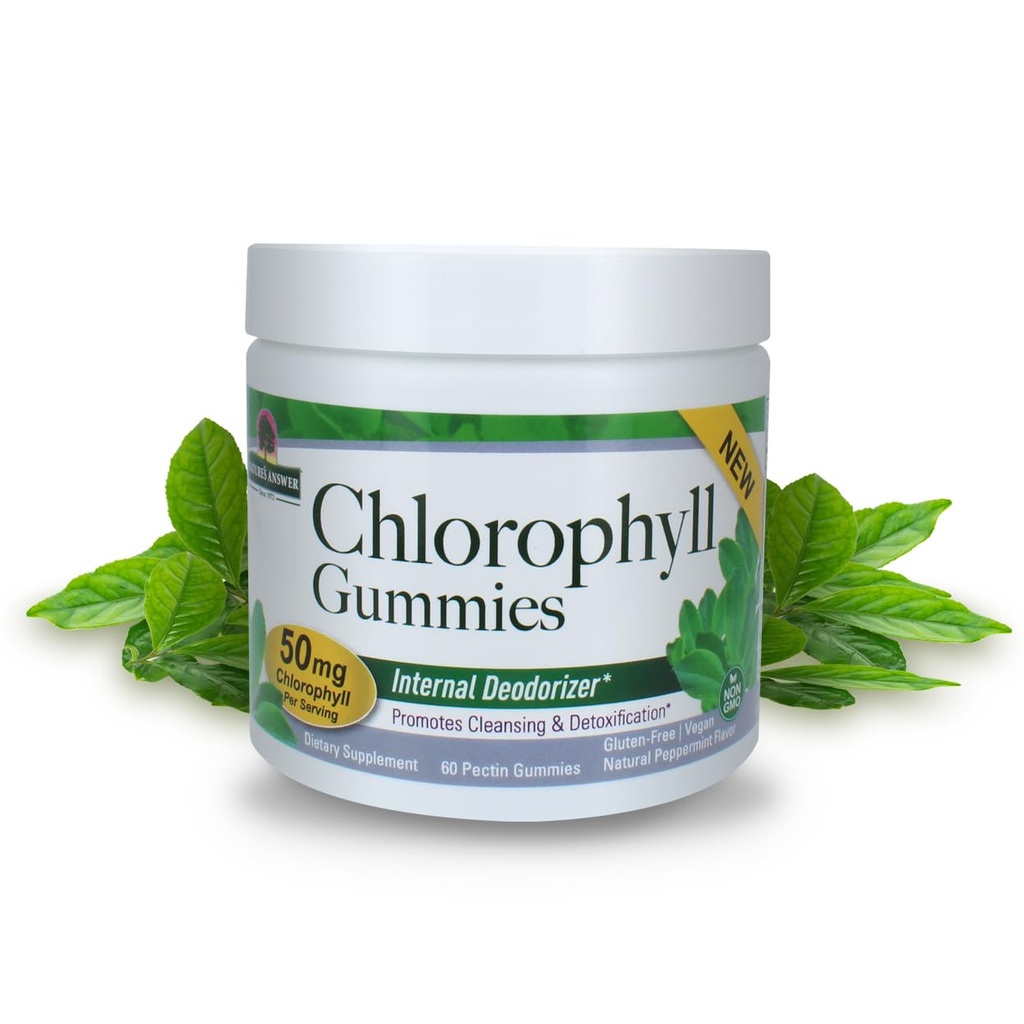 Nature's Answer Chlorophyll Gummies 60 Count | Natural Internal Deodorant* | Skin & Hair Support | Immune Support | Gelatin Free | Non GMO | G Free |