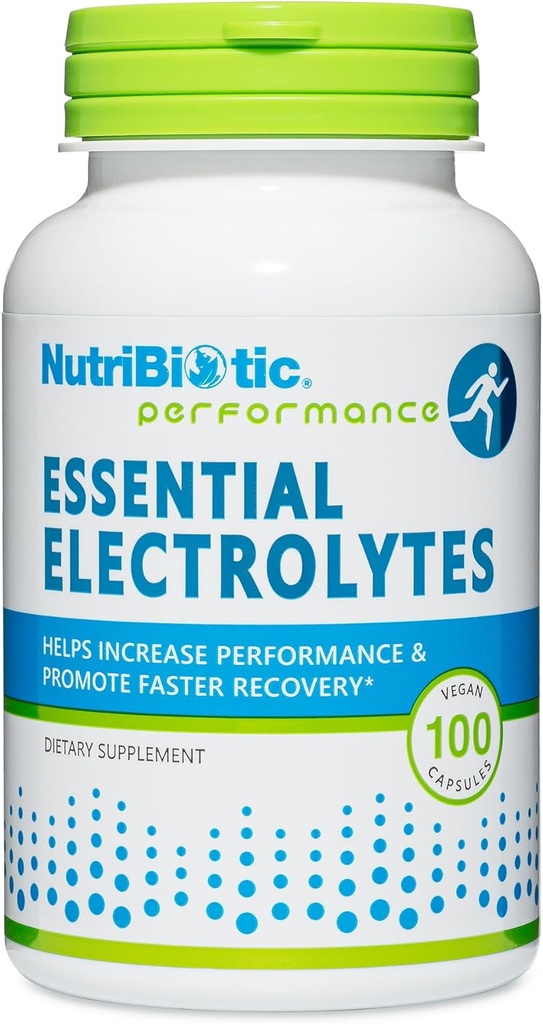 NutriBiotic Essential Electrolytes, 100 Ct Capsules | Поддерживает повышенную производительность и более быстрое восстановление | Фармацевтический класс витамина С с электролитами для регидратации | Веган, без глютена и не-ГМО