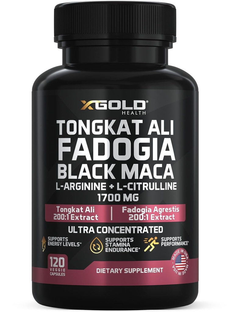 Tongkat Ali + Fadogia Agrestis Complex 1700mg Black Maca, L-Arginine & L-Citrulline Nitric Oxide Booster Energy, Stamina, Vitality & Performance Support for Men & Women Non-GMO 120 Capsules