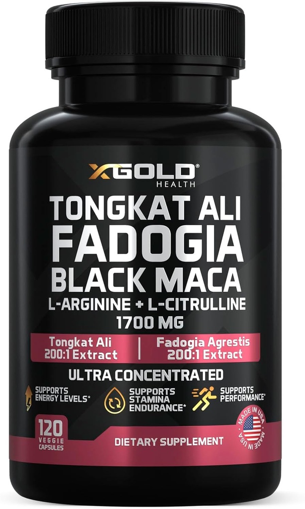 X Gold Health Tongkat Ali + Fadogia Agrestis + Black Maca - Enerxía, Vitalidade e Impulso Stamina para homes e mulleres feitos en Estados Unidos