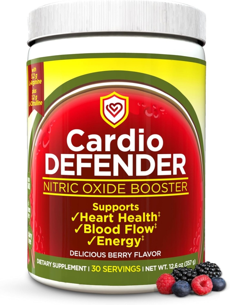 Nitric Oxide Booster Powder — L-Arginine 5,200mg + L-Citrulline 1,200mg — Heart Health Drink Mix - Heart Health, blood Flow, Energy, Endurance - L-Arginine Powder with Berry Flavor