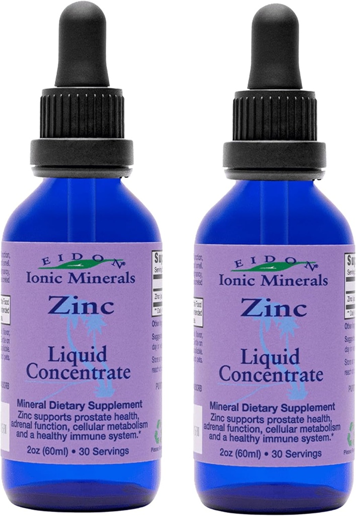 Eidon Ionic Minerals Liquid Zinc kontzentrazio-esparrua - Zink gehigarri Ionikoa Helduen eta Haurren Jareginak, Laguntza Sistema Inmunea, Ile eta Azala, Liver eta Kidney Osasuna - 2 oz, 2 Pack