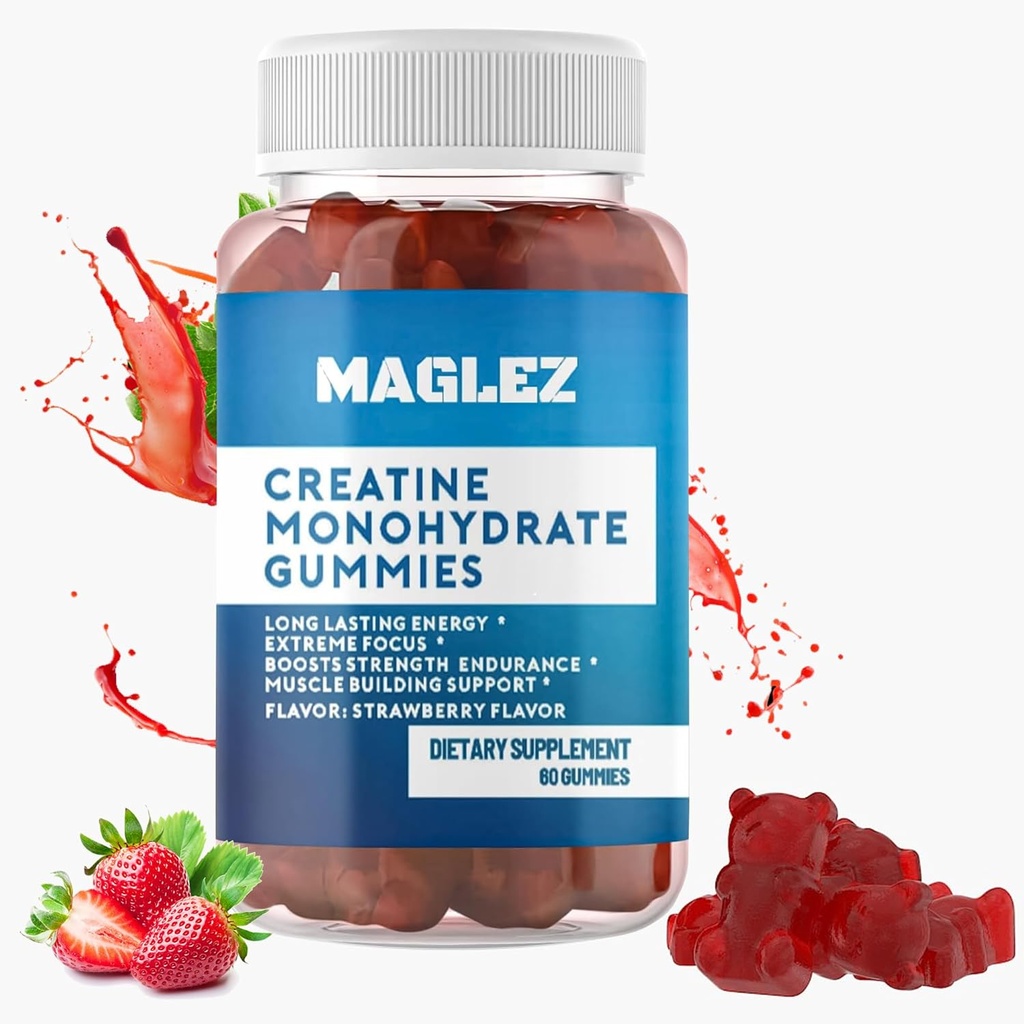 Gummies de Creatina – Gains de Tasty para Hombres de Mujer – Vegan, Gluten-Free Strawberry Creatine Gummy – 60 Cuenta para Apoyos Crecimiento del Musculo & Fuerza