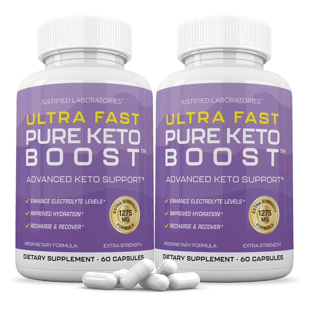 Justified Laboratories Ultra Fast Pure Keto Boost - 60 Capsules, Pack of 2 - Ketogenic Support from Apple Cider Vinegar, Green Tea Leaf, Vitamin C, Vitamin D3 & Extra Virgin Olive Oil - 60 Servings