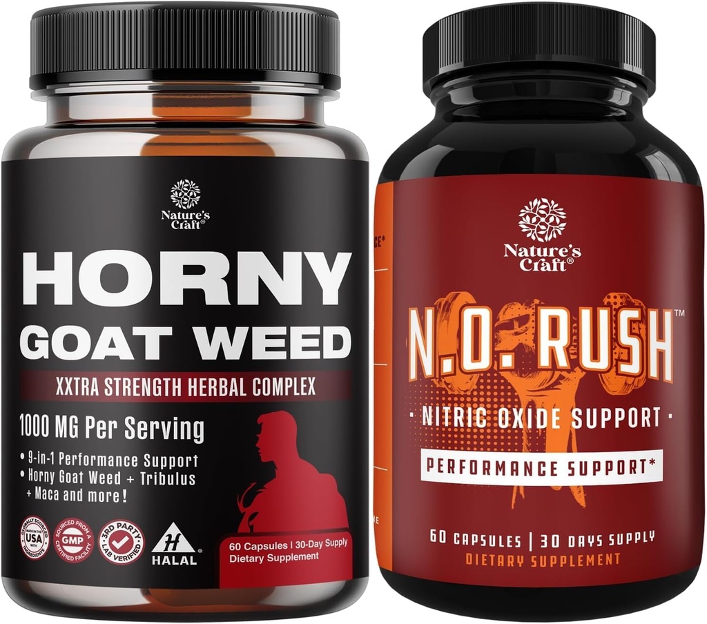 Bundle of Hory Goat Weed Extract Complex and Energyzing Nitric Oxide תוסף לגברים - עם Tribulus Saw Palmetto L Arginine ו-טונגקאט Ali Extract - Nitric Oxide Pills for Men with Beet Root
