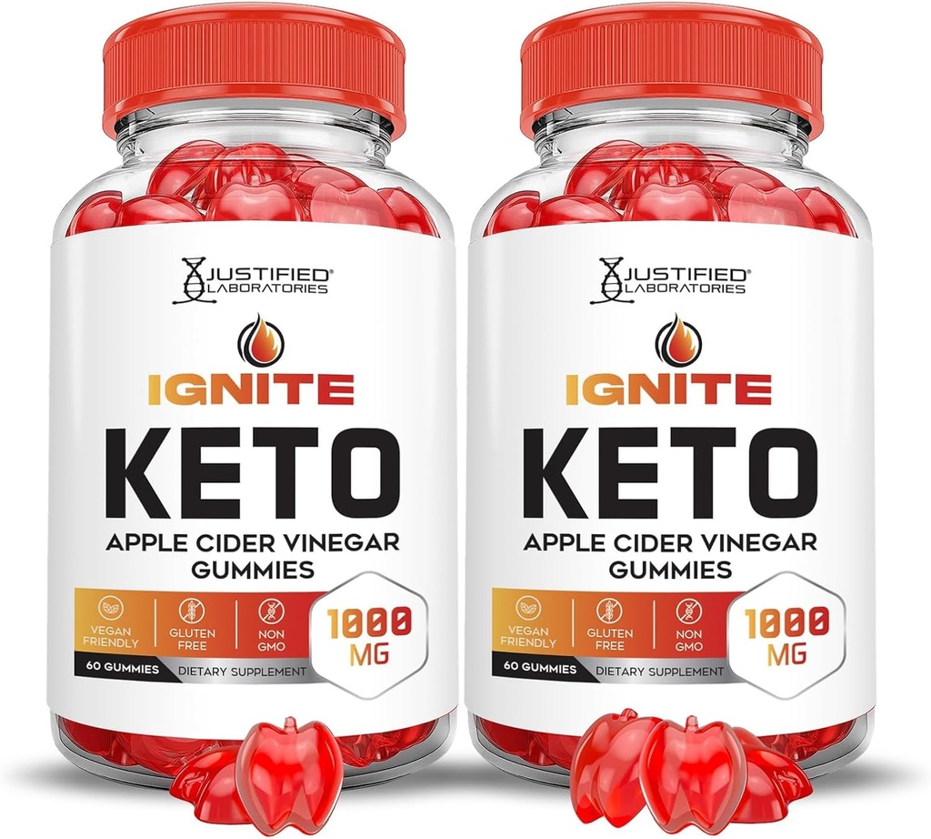 مختبرات مبررة (2 Pack Ignite Keto ACV Gummies Advanced 1000MG Ignite Keto Gummies Formula Apple Cider Vinegar Formulated with Pomegranate Beet Juice Powder B12 Vegan Non GMO 120 Gummys