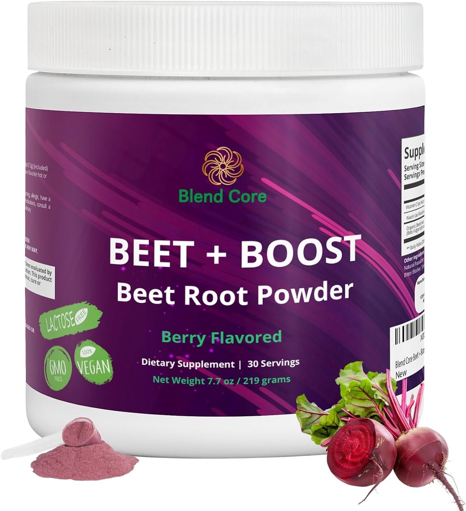 Burokėliai + Boost Ekologiškų runkelių šaknų milteliai - Berry Flavored Burokėlių milteliai su Acai, Stevia, Vitaminas C, Micro Ingredients Burokėlių sultys milteliai, Pre Workout Athletics, Veganas, Ne GMO