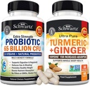 Organic Turmeric Curcumin and Ginger Supplement (1 Month Supply) Plus 65 Billion CFU Daily Probiotic Supplement (1 Month Supply)