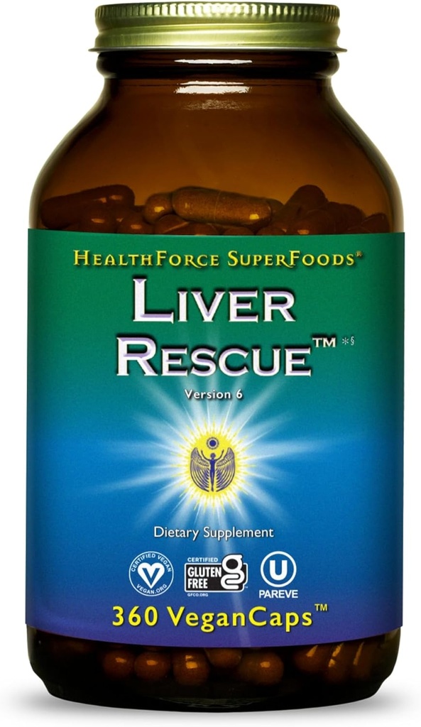 HealthForce SuperFoods Liver Rescue - 自然な肝臓のクレンジング - 牛乳の本質 & タンポポ - グルテンフリー & ビーガン - 360 カプセル