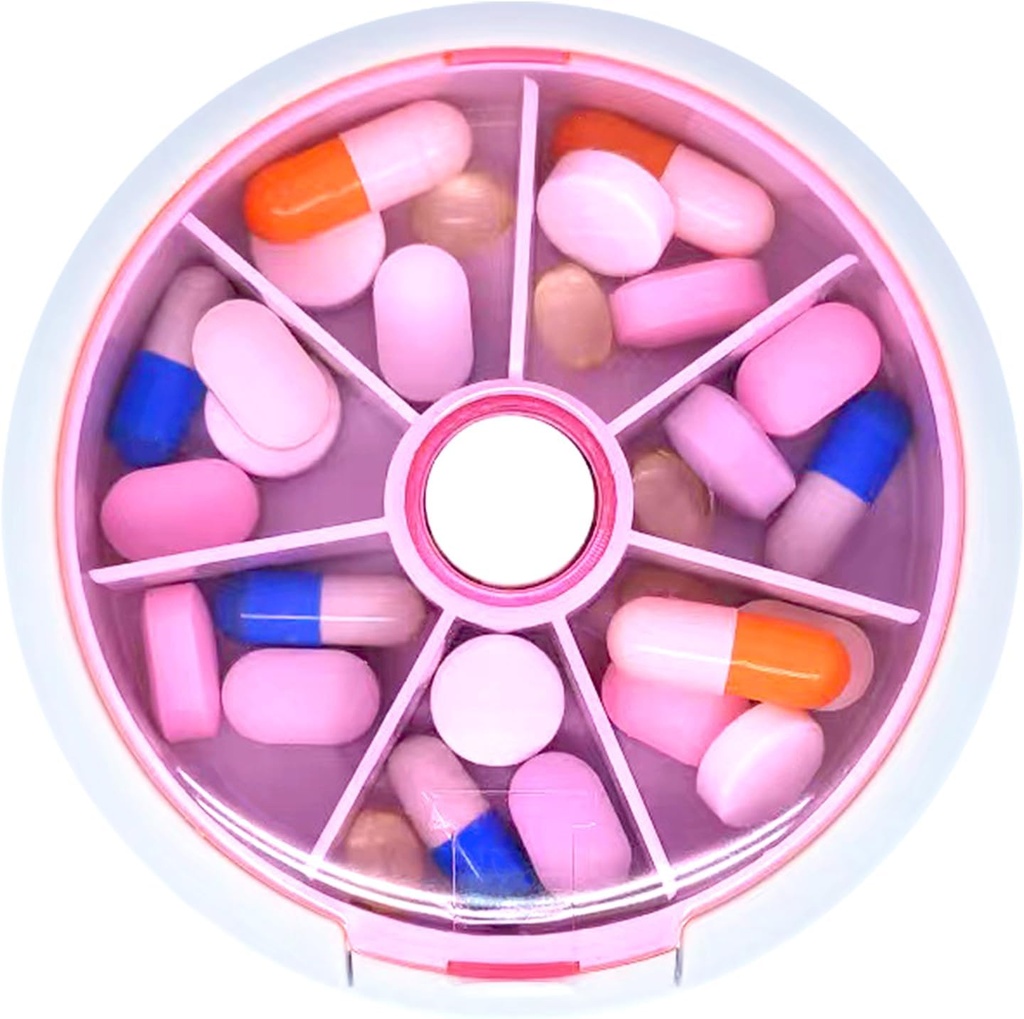 גלולת Travel Pill Case for Purse Portable Pill Box Round Weeki Pill Container for ויטמין Fish Oil Pills Supplements (Pink)