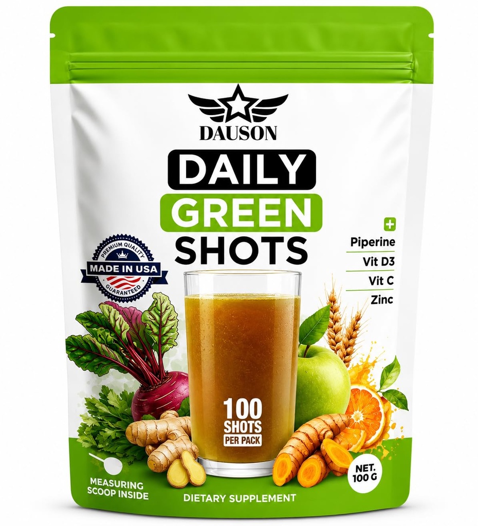 Super Greens Supplement for Energy, Immunity & Gut Health – Herbal Blend with Wheatgrass, Matcha, Beetroot, Ashwagandha, Turmeric & Prebiotics – 100 Daily Shots