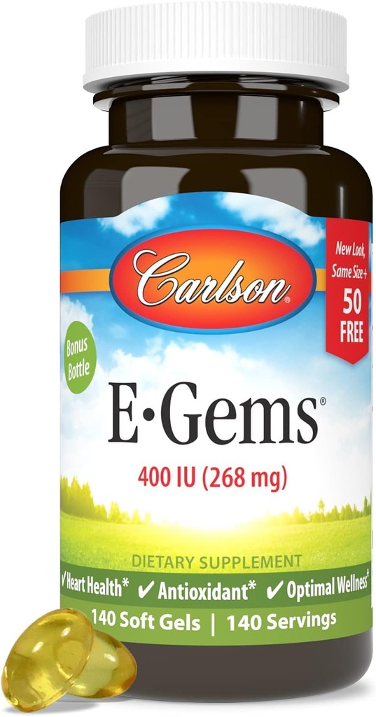 Carlson - E- Gems 400 IU (268 mg), Natural-Source Vitamin E, Optimal Wellness, 140 Soft Gels