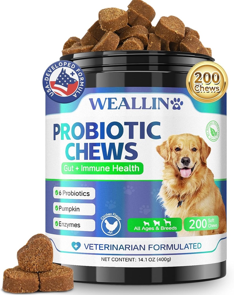 200 İdmanlar üçün PCS Probiotiklər - Gut Health, Digestive Support & Itchy Skin Yardım Pet Diarrhea Gas müalicə - Probiyotikler, Digestive Enzymes, Prebiyotiks, Kabak