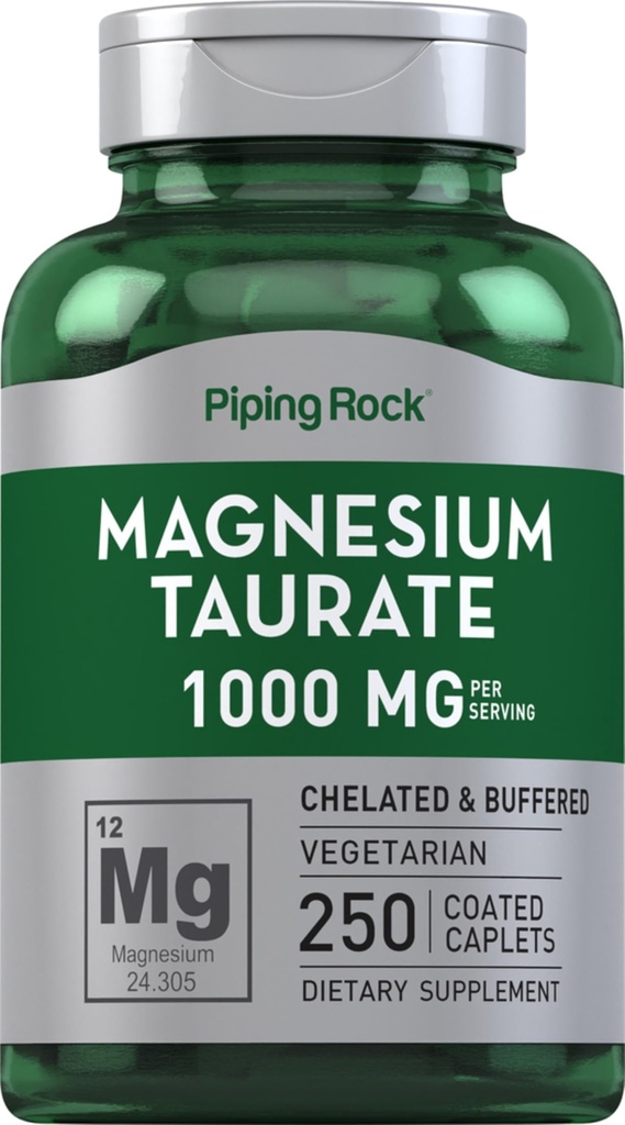 Piping Rock Magnesium Taurate | 1000mg | 250 Caplets | Chelated and Buffered | Vegetarian, Non-GMO, Gluten Free Supplement