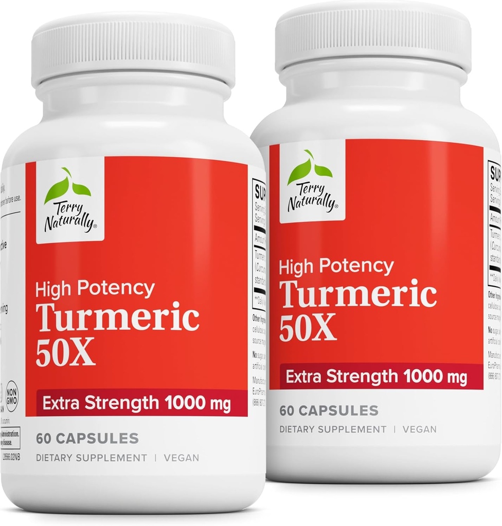 Terry Naturally Turmeric 50X - Dietary Supplement for Brain & Heart Health Support - Extra Strength Turmeric to Aid Immune Health - Non-GMO Supplement - 60 Capsules, 2 Pack