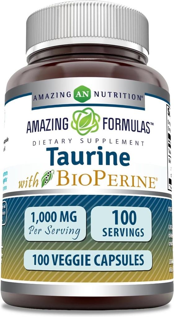 Amazing Formulas Taurine with Bioperine Supplement 124; 1000 Mg Per Serving Ț124; 100 Veggie Capdated 124; Non-modificate Therapy 124; Gluten Free Affaires 124; Made in USA