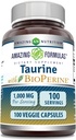 Amazing Formler Taurin med Bioperin Supplement | 1000 Mg Per Serving | 100 Veggie kapsler | Ikke-GMO | Glutenfri | laget i USA