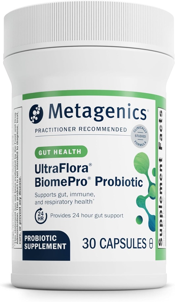 Metalgenics UltraFlira BioméProbiotic suplementari - 105 mil milions de CFU Multistratra amb la fórmula de Lactòfils - Shef-Stable per a Salut Digestiva, Gut Flora i Imnenee * - 30 Capsule