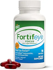 Fortifeye Focus Eye Care Supplement 90 Softgel Capsules - Triple Carotenoid Including Astaxanthin, Lutein, and Zeaxanthin Supplements, Eye Vitamins, Supports Eyes Fatigue and Blue Light Protection