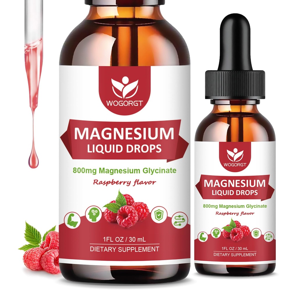 (2 Pack) Magnesium Glycinate Liquid Drops with Citrate & Taurate - High Absorption 1000mg Liquid Magnesium Complex with D3, GABA, L-theanine for Cognition, Muscle & Focus, Raspberry Flavor - 30mL