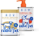 Olio animale domestico nativo per cani (8 oz.) & Beef Bone Broth per cani (4,75 oz.) - Realizzato con olio di salmone dell'Alaska selvaggio - EPA DHA e Bone Broth Powder Food Topper for Picky Eater