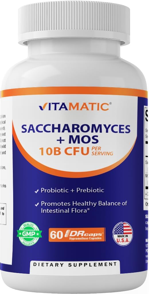 Vitamatic Saccharomyces Boulardii Probiotic 10B per Serving + Yeast Extract (MOS Yeast Fraction) 300 mg - 60 DR Kapsle - Made in USA
